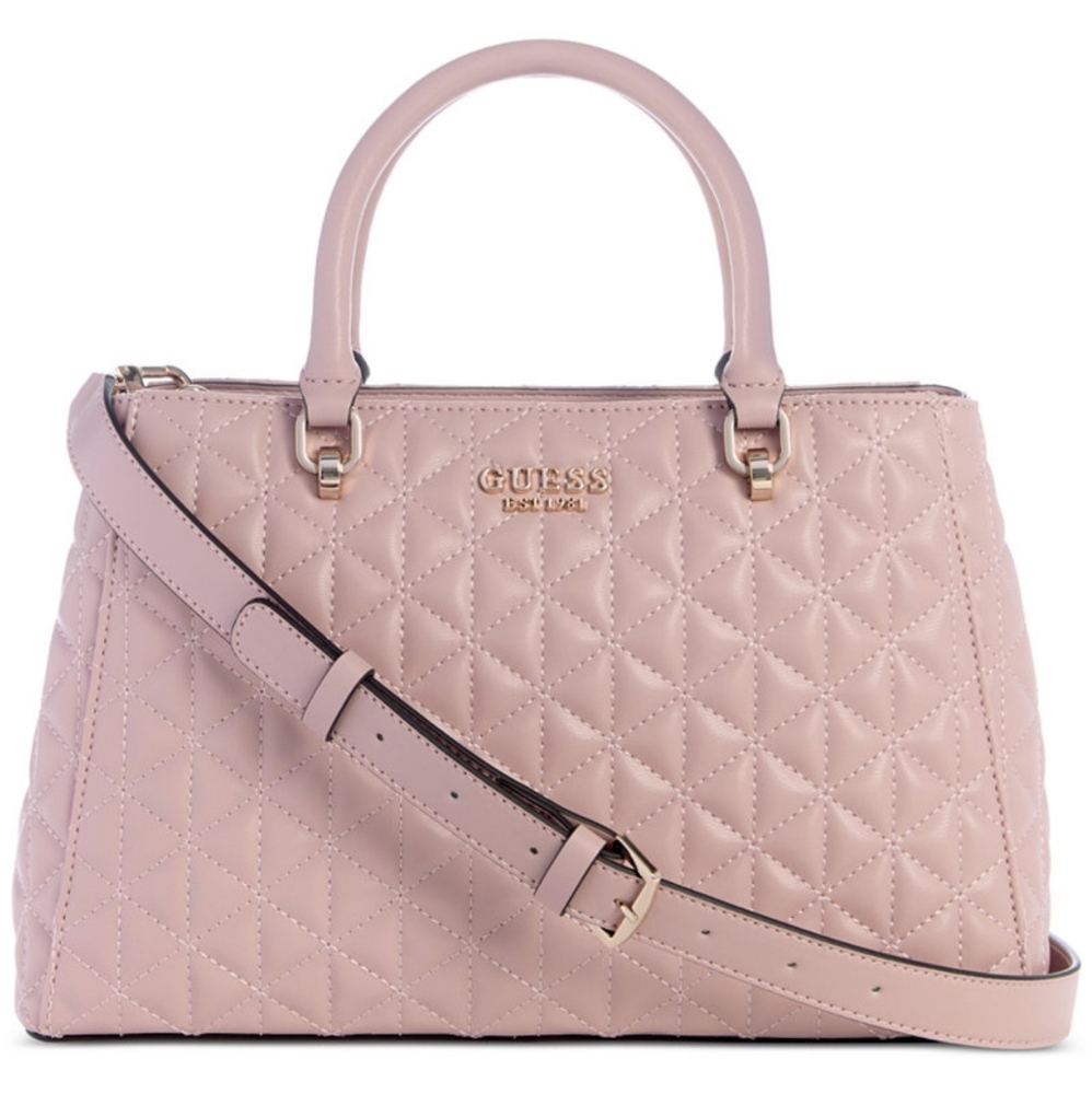 Guess Pink Quilted Satchel with Gold Accents